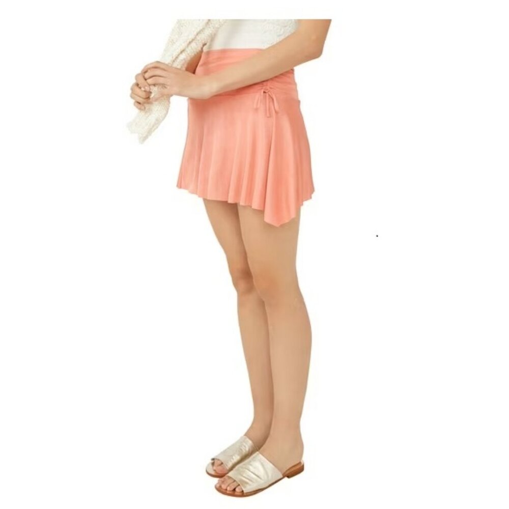 Free People Women's Who's That Ruched Mini Skirt, Burnt Coral, XS